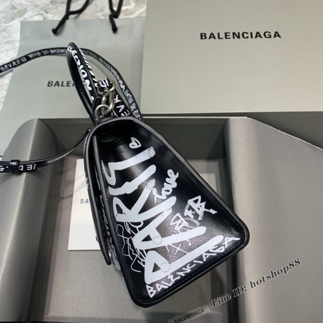 Balenciaga專櫃新款小號手提肩背女包原單沙漏包 巴黎世家黑色平紋塗鴉沙漏包 fyj1399